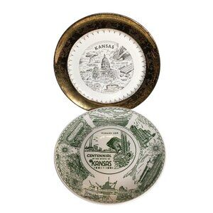 Centennial of the State of Kansas and Kansas Crest-O-Gold Souvenir Plate Set
